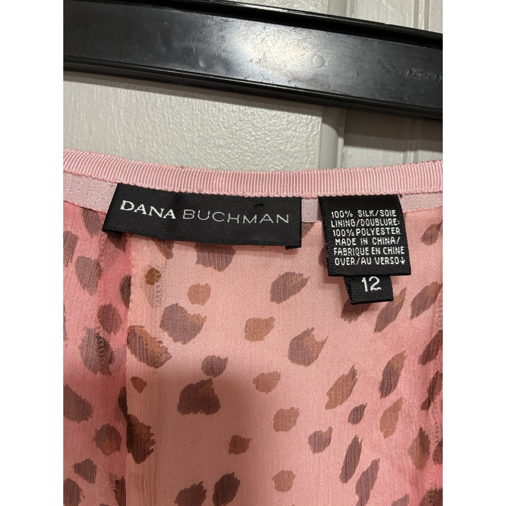 Dana Buchman Women Pink Silk Leopard Print Skirt Ruffle Hem Whimsigoth Y2K Sz 12 - Picture 3 of 9